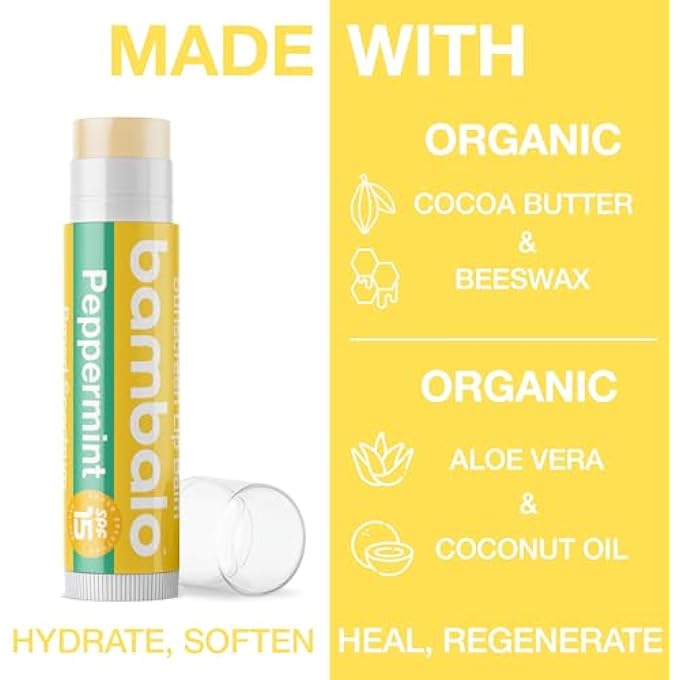 Bambalo 4-PACK PEPPERMINT SPF 15 LIP BALM - ORGANIC INGREDIENTS, BROAD SPECTRUM UVA/UVB PROTECTION - HYDRATING & MOISTURIZING, USA MADE - Image 2